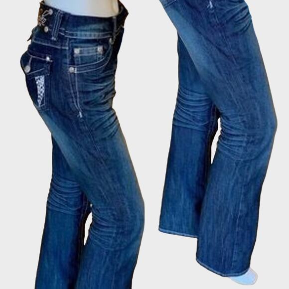 Suko Mid Rise Boot Cut Studded Jeans With Fading Size 8 - Picture 5 of 8